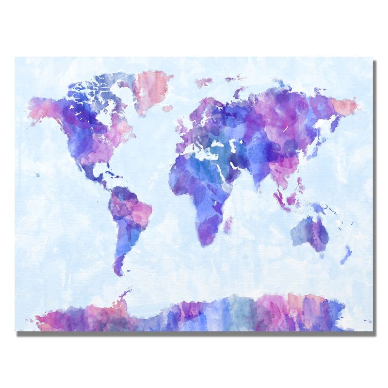 « aquarelle world map iv » par michael tompsett, impression sur toile, H 24 po x l 18 po x P 2 po