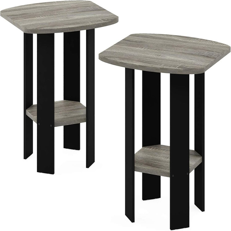 Ensemble de tables de bout à 2 niveaux Simple Design (paquet de 2) - chêne français gris / noir