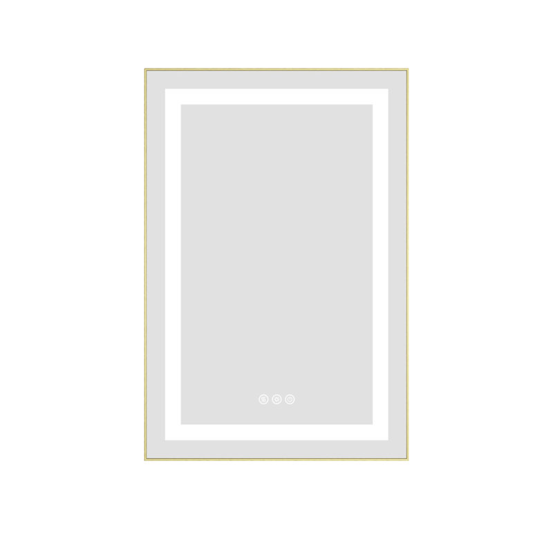 Miroir de salle de bain 36 po x 28 po à DEL avec façade et rétroéclairage, miroir de meuble-lavabo mural avec cadre en aluminium, antibuée, mémoire, 3 couleurs, gradation continue