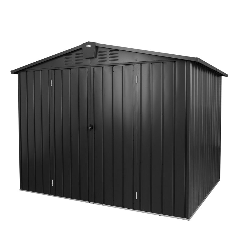 Metal Portable Storage Shed, Black, 76.57"H x 118.43"W x 95.12"D