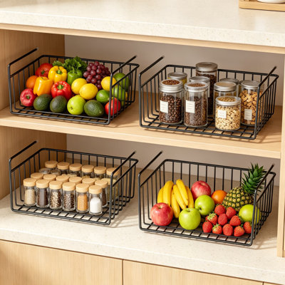 Under Cabinet Shelf Basket Set, Wire Storage Shelves for Kitchen Pantry and Closet Organization, Black