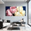 Pivoine roses et blanches sur fond foncé, ensemble de 3 impressions sur toile-396261702