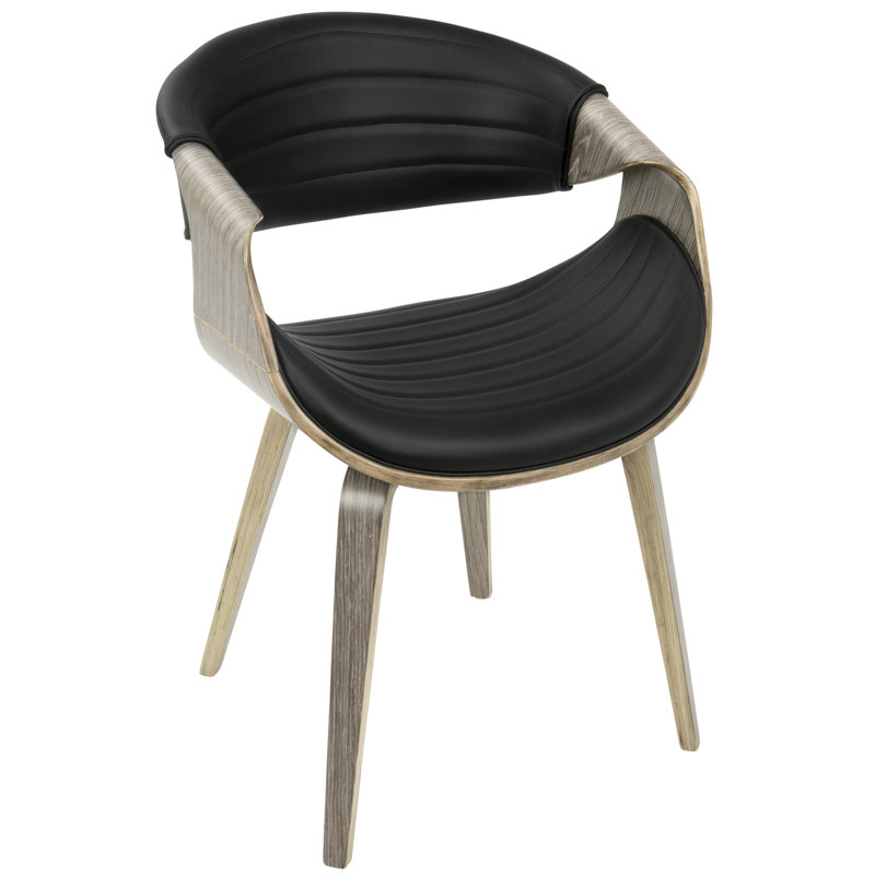 Chaise avec accoudoirs rembourrée Arabelle, Similicuir grainé noir, Gris