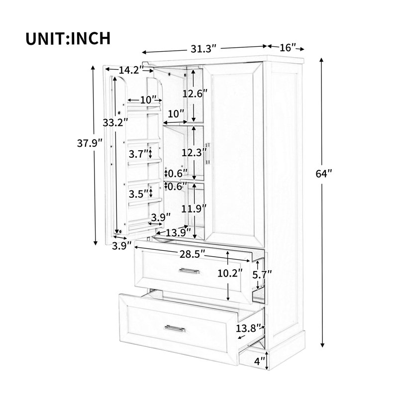 Armoire de salle de bain autoportante 64 po Jacqueline, Noir