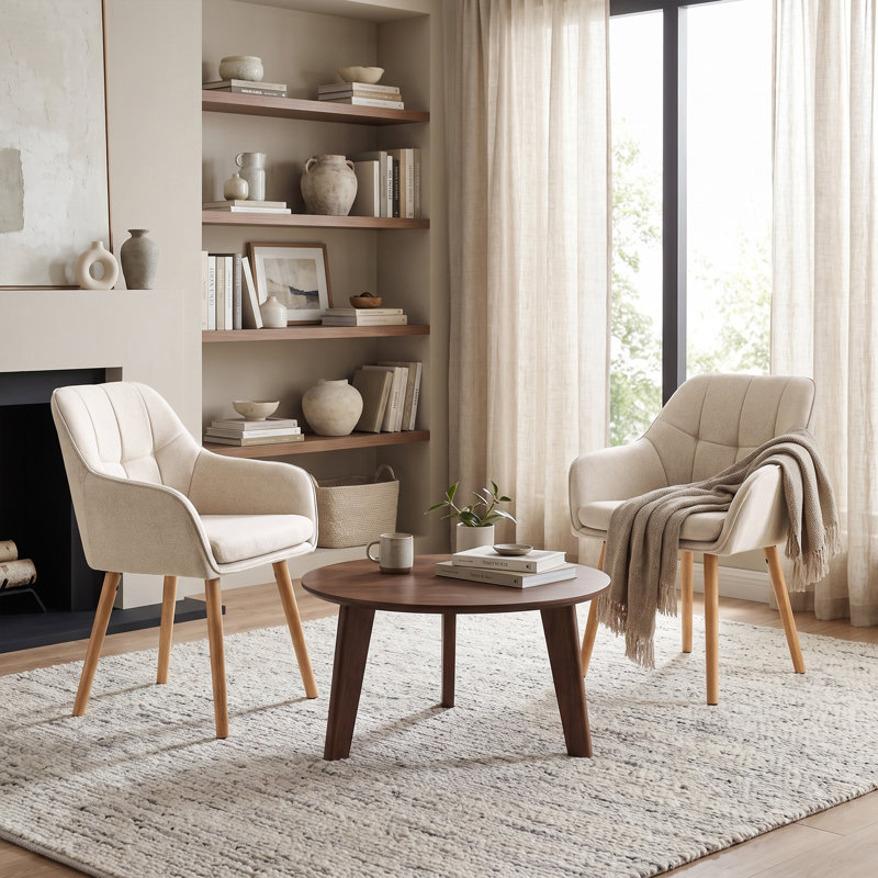 51cm H Upholstered Upholstered Back Armchair, Beige, Beige