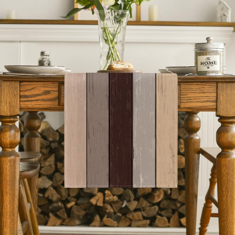 Wood Texture Table Runner – Brown – Retro Rustic Style For Spring, Kitchen, Dining & Home Parties