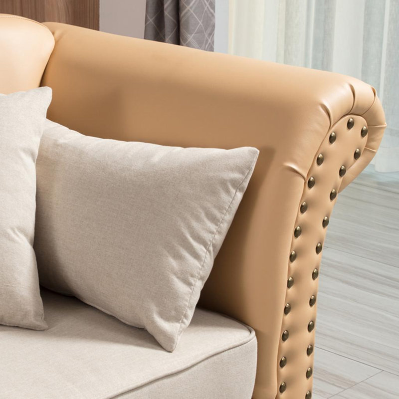 Chaise Longue with  Solid Wood Frame, Tan, Right Hand Facing