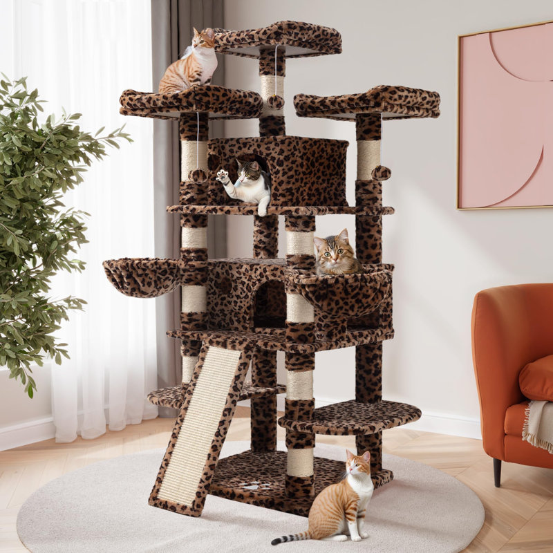 Multi-Level Leopard Print Cat Tree With Sisal Scratching Posts, Plush Lounging Areas & Stable Base - Indoor Use, For All Breed Sizes