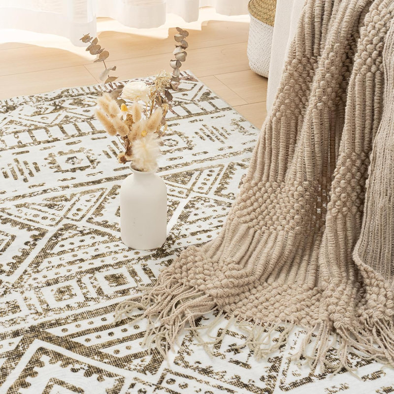 Machine Washable Folded Area Rug For Living Room Bedroom Modern Style Low-Pile Soft Rug For Dining Room Home Decor Traditional Carpet, Non Slip & Easy To Clean