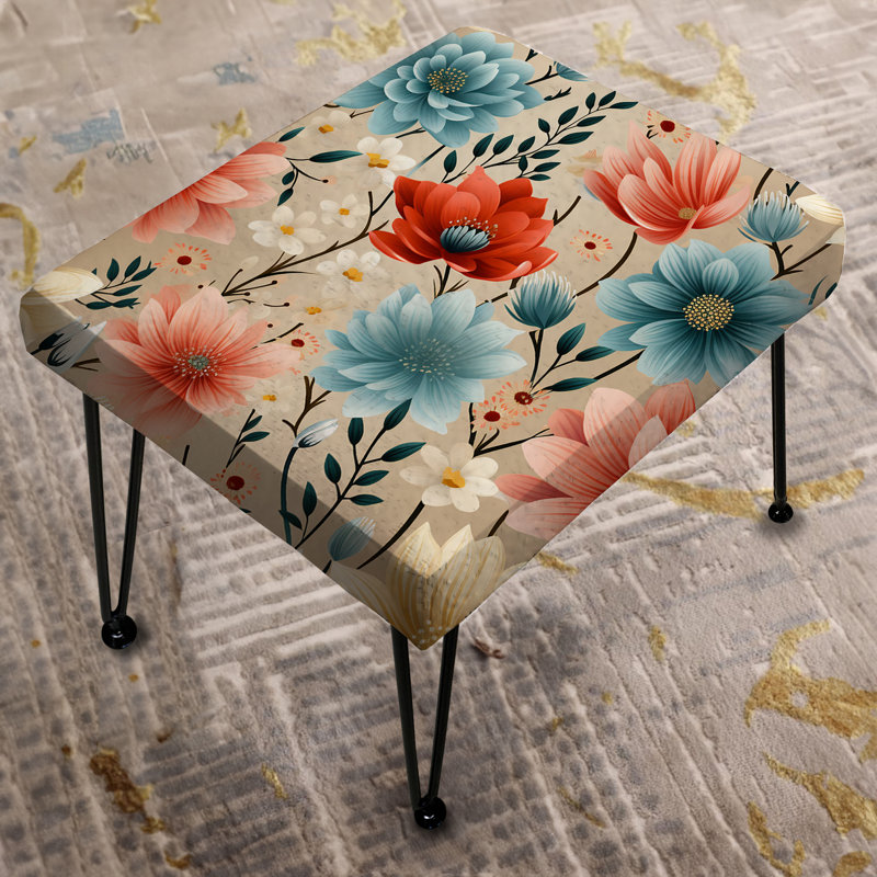 Retro Blooms Vibrant Pastel Colors - Repose-pieds rectangulaire floral