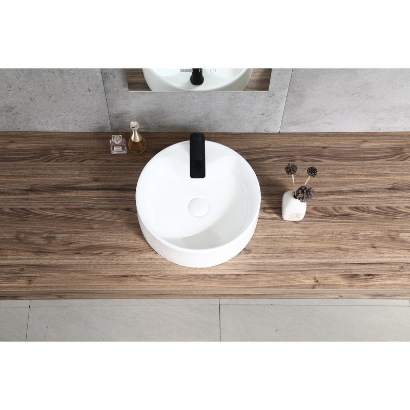 Ceramic Bathroom Sink - Round Countertop Wash Basin (18.45 In. Depth) Stain- Surface (white, 7.8 Package Functional Design