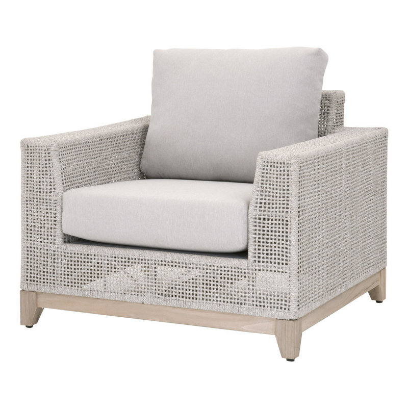 Gray Teak and Taupe Rope Outdoor Sofa Chair with Cushions