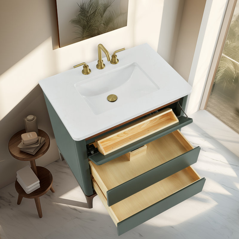 Barkley 30" Single Bathroom Vanity In Vintage Green With Engineered Stone Top