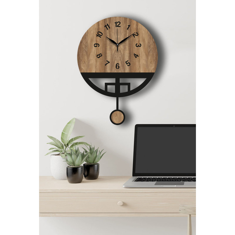 Stylish Decorative Wall Clock, Walnut & Black, 15.4 x 19.7 inches | 100% MDF Construction, Thickness: 0.1 inches | Modern Design for Living Room, Office, or Bedroom, Perfect for Enhancing Home Decor