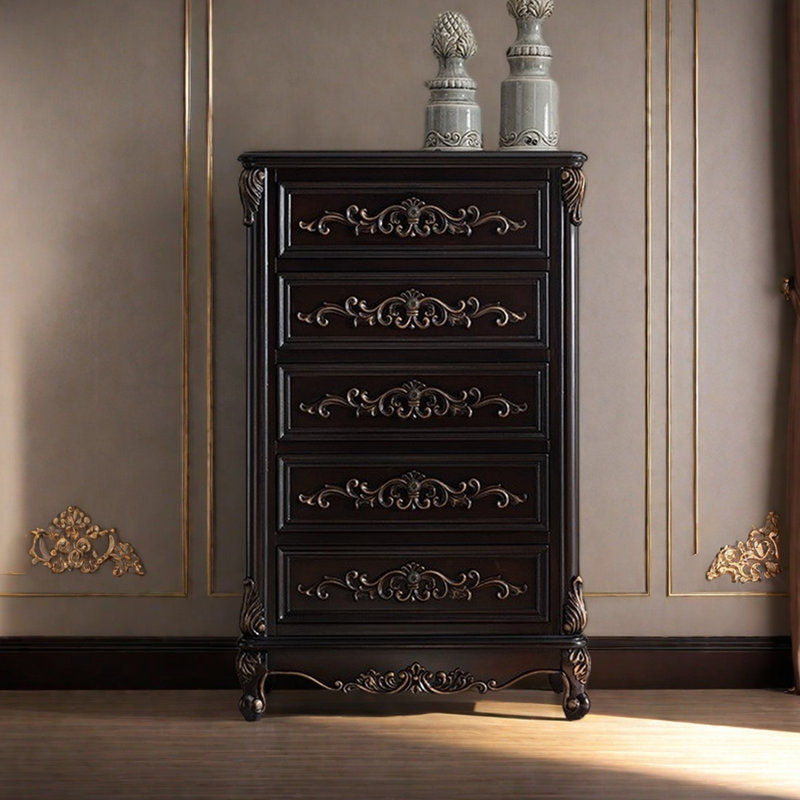 Commode sculptée de style européen, Noir, noir, noir, noir