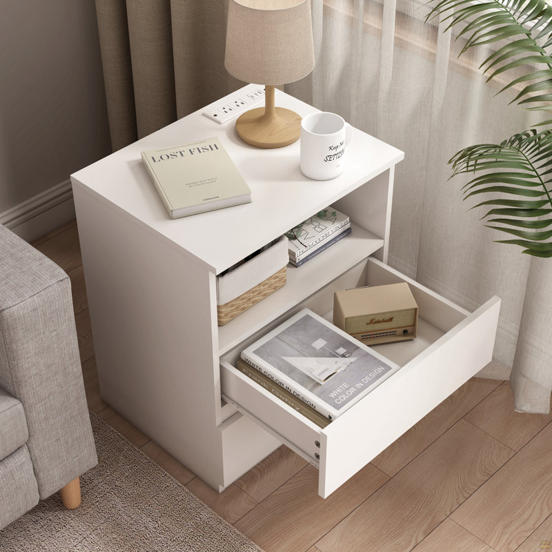 (Set Of 2)End Table With Fast USB C Charging Station, Sofa Side Table With 2 Drawers