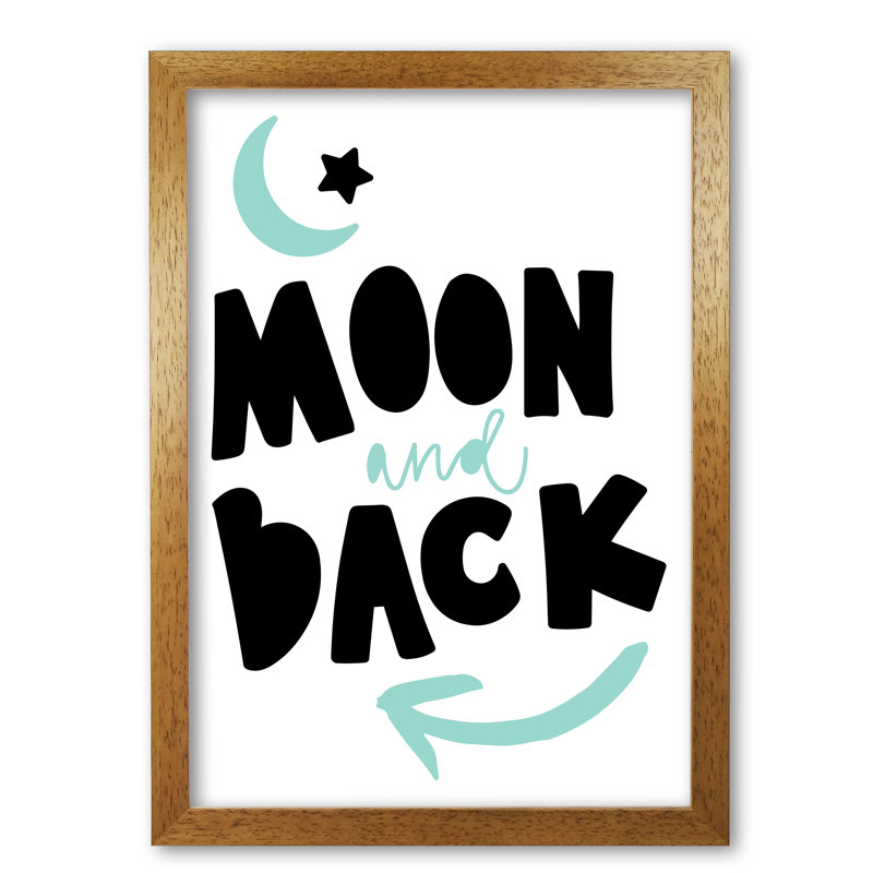 Moon And Back - Print, 42 cm H x 30 cm W x 5 cm D, Honey Oak Frame, Black/Blue