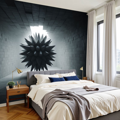 Peel and Stick Wallpaper 3D Abstract Tunnel Space Stereo Metal Ball Pared Spiky Spherical Wall Murals 100"H x 144"W Removable PVC Wall Paper Self-Adhesive Wall Decor for Bedroom Living Room Home Office