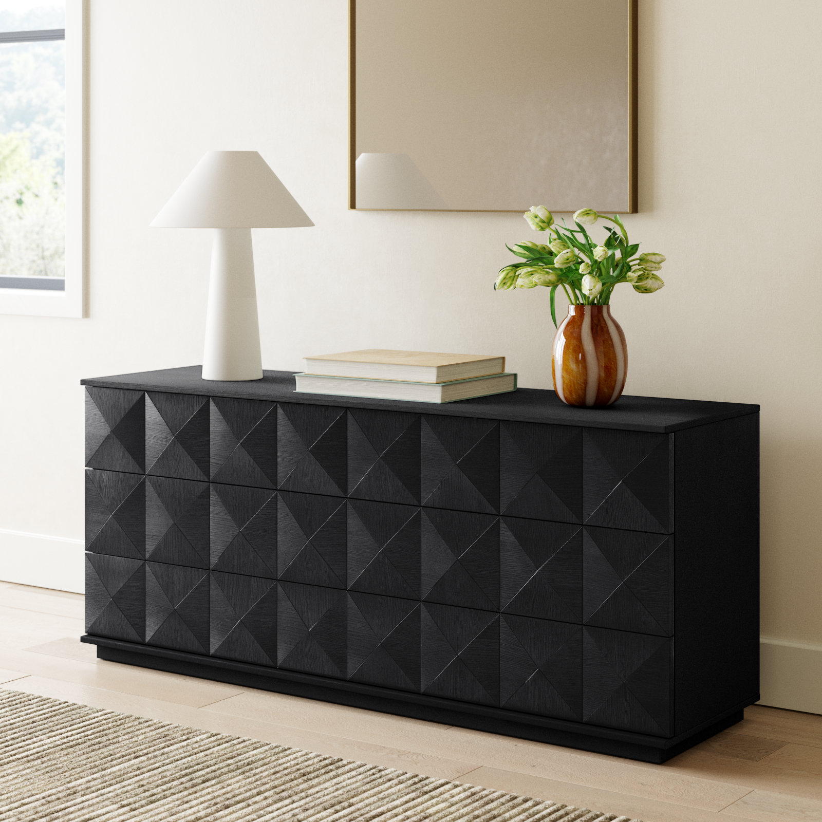 Iriye 63" W 6-Drawer Double Dresser, Black