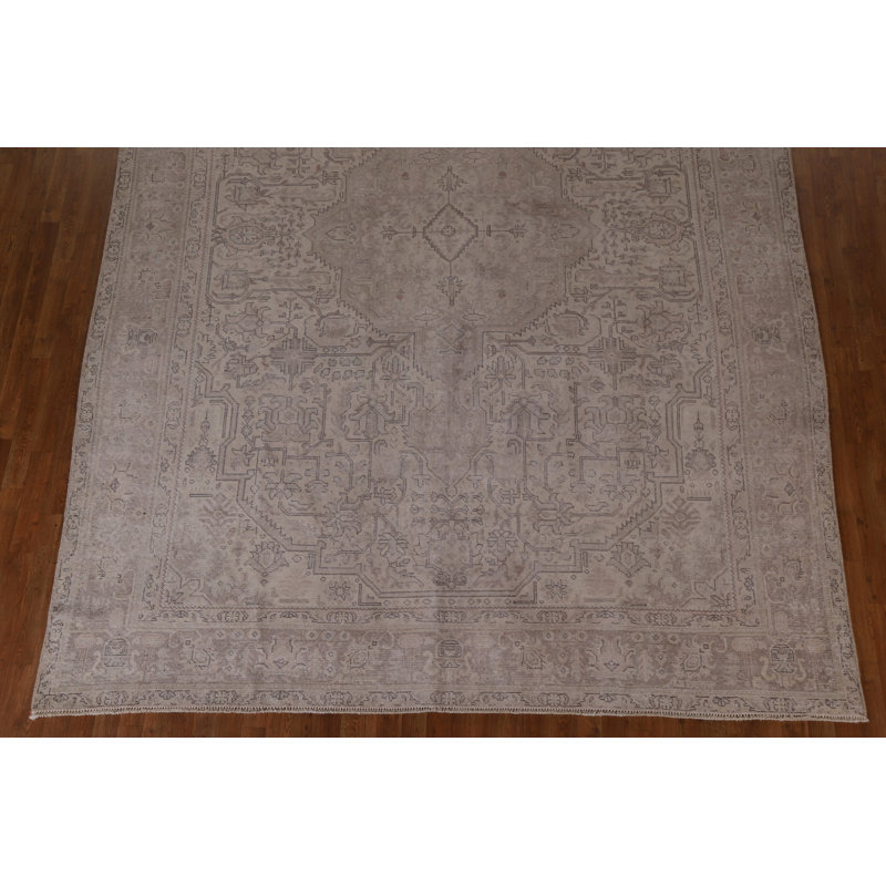 Tapis unique en laine noué à la main de style années 1960 de 9 pi 6 po x 12 pi 9 po Bulah gris / gris clair