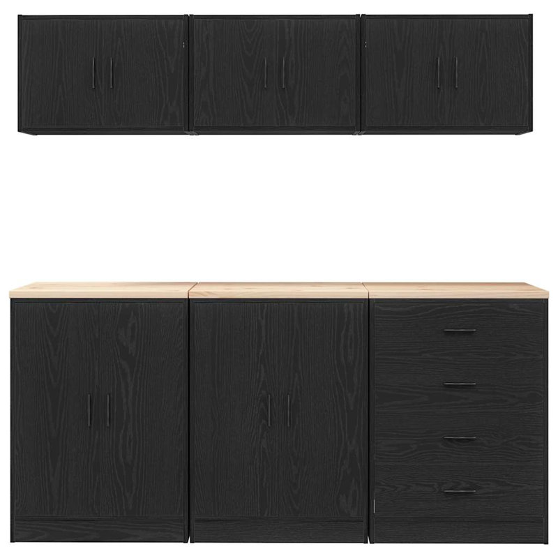 Garage Cabinets 6 Pcs Engineered Wood, Black