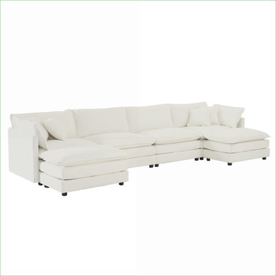 Canapés modulaires | Canapé modulaire moderne en U, méridienne réversible, 2 repose-pieds supplémentaires pour le cinéma maison de salon | Blanc | Chenille