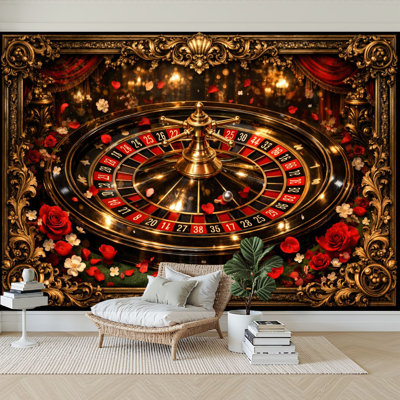 Papier peint adhésif auto-adhésif moderne pour la chambre à coucher, avec roue de roulette rouge et noire ornée de 96 po x l 69 po