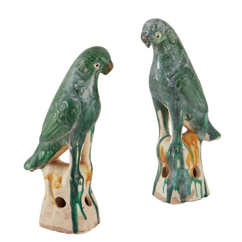 Lily's Living 12" H Green Terra Cotta Glazed Parrot - Large, 10" H x 4" W x 5" D, Green