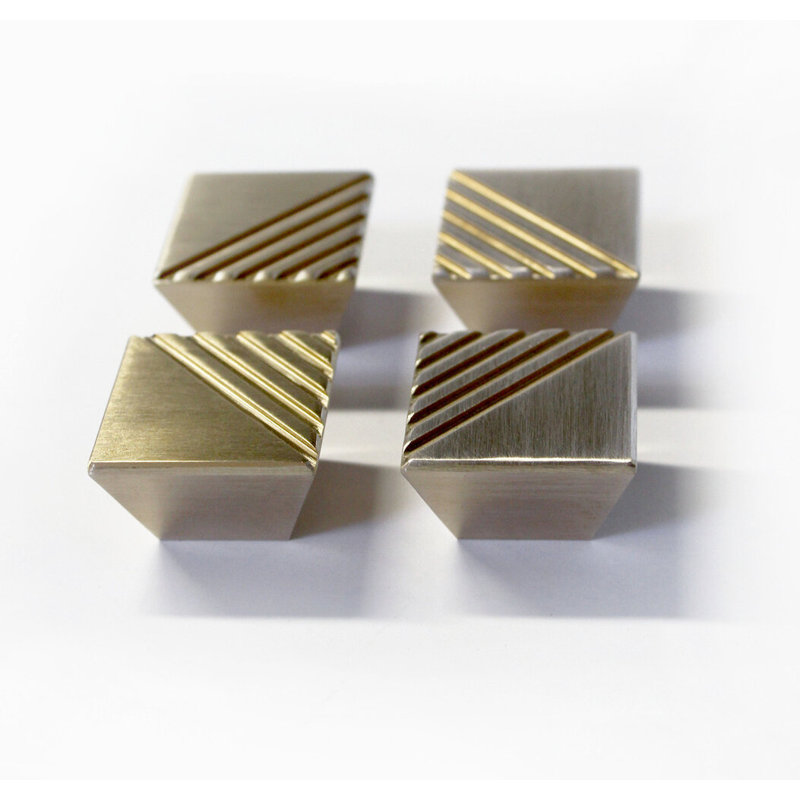 Pyramid Square Knob, Brushed Brass
