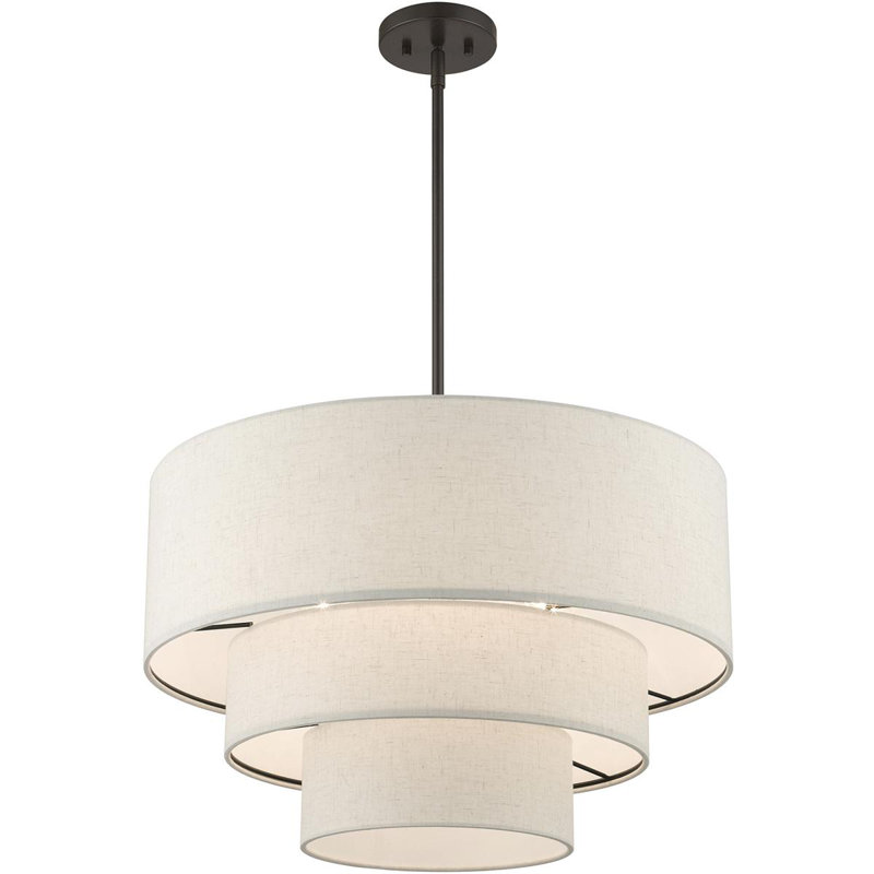 Lustre suspendu 4 lumières en nickel brossé, Blanc, Bronze anglais, Gruau