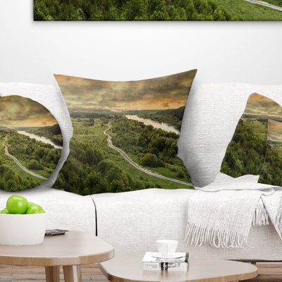 Road along the Nemunas in Green - Landscape Printed Pillow
