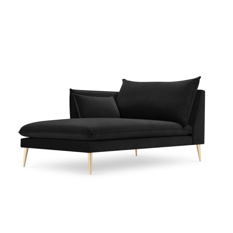 Adoraim Velvet Chaise Lounge, Left-Arm Chaise, Black, Gold