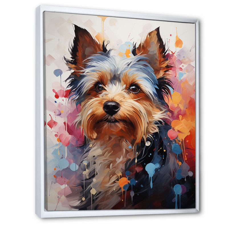 Doge Yorkie Reverie - reproduction sur toile, Cadre flottant blanc, H 32 po x l 16 po x P 1 po