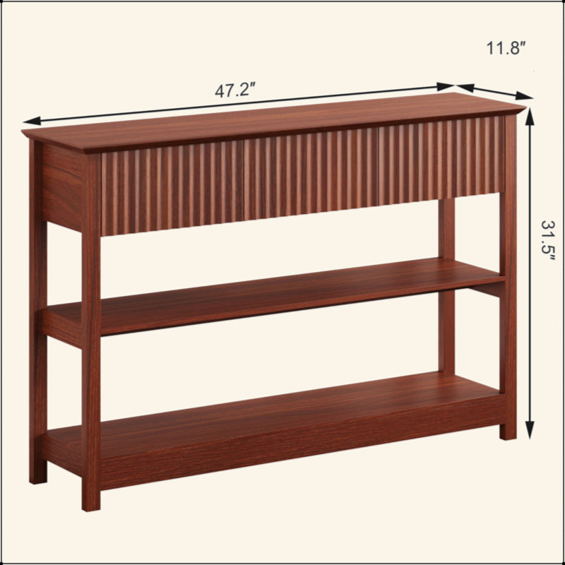 Console 47 po en MDF cannelé avec deux tiroirs et tablette de présentation, entrée / canapé élégant