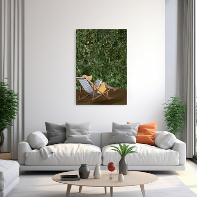 Reading In The Garden Peaceful Serene Tranquil Nature Summer Wall Art Print 1 Piece Wrapped Canvas Wall Art