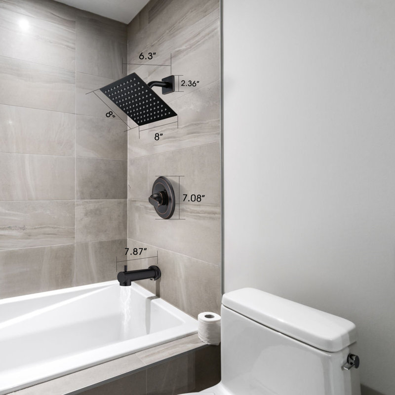 Tub Shower Faucet Set With High Pressure 8" Square Rain Shower Head，Replacement Faucet Shower Trim Kit, Oil Rubbed Bronze