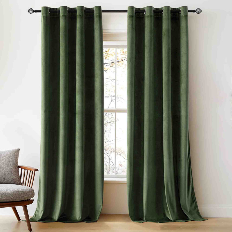 Velvet Blackout Curtain Pair (Set of 2), Olive Green