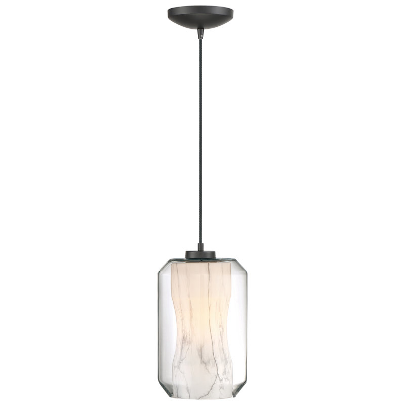 Argyri - LED Cylinder Pendant - Black Finish - White Marble Glass - Replaceable LED