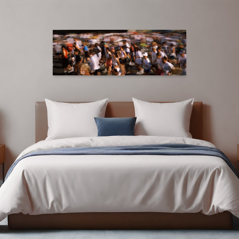 Crowd participating in a marathon race Bay Bridge San Francisco San Francisco County California USA 1 Piece Wrapped Canvas Panoramic Wall Art