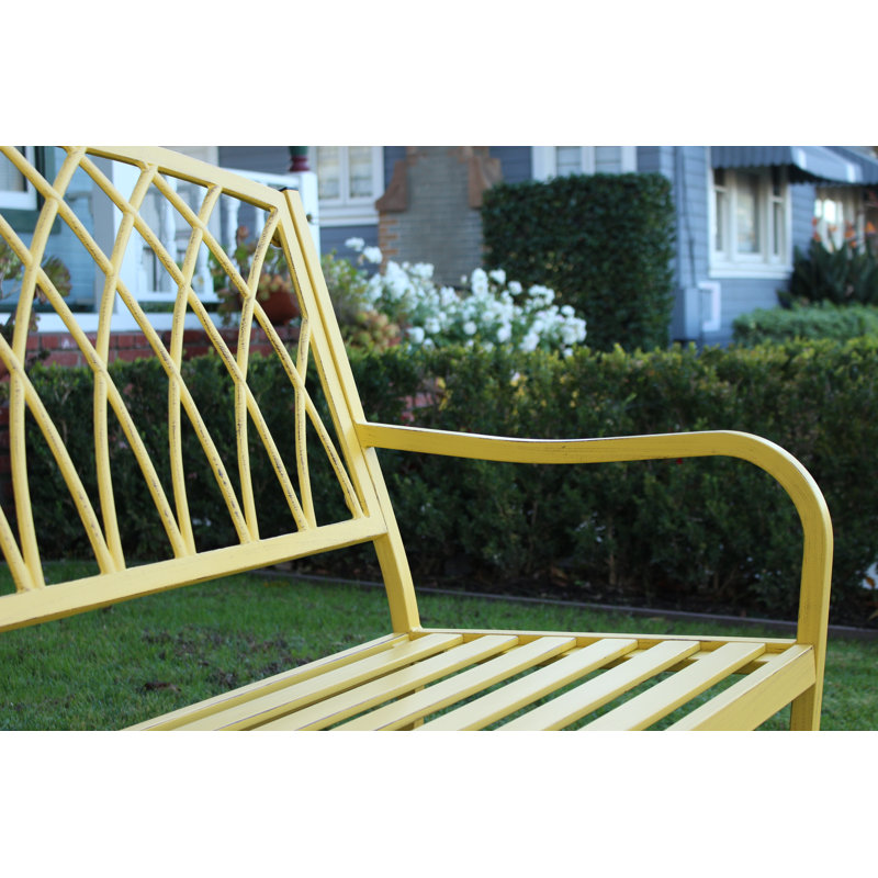2 Person Distressed Metal Outdoor Bench 2-Seat Patio Garden Park Bench in Multi Colors, Vintage Yellow