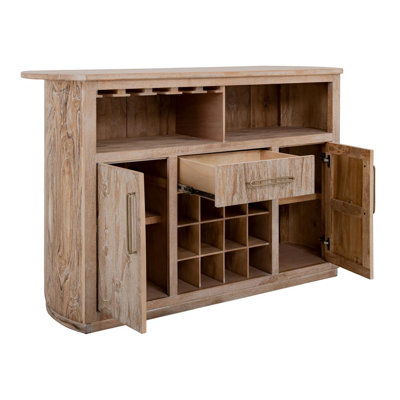 Balam 1-Drawer, 2-Door Bar with Wine Grid - Natural