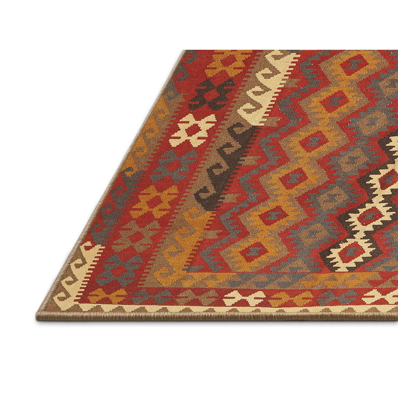 Tapis contemporain rouge / brun, Rectangle 5 pi x 7 pi