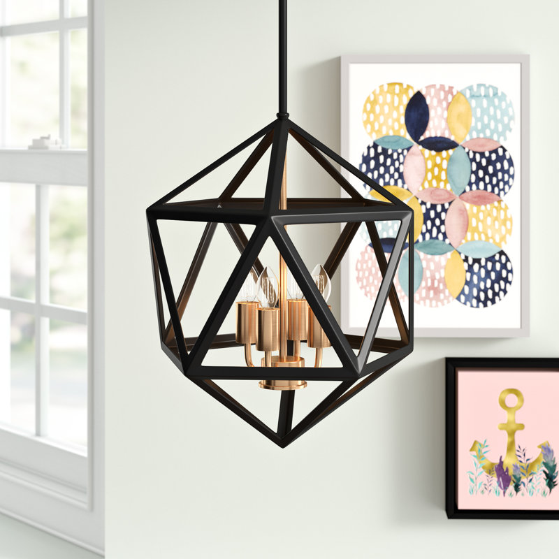 Addison 3 - Light Dimmable Geometric Chandelier, Antique Brass