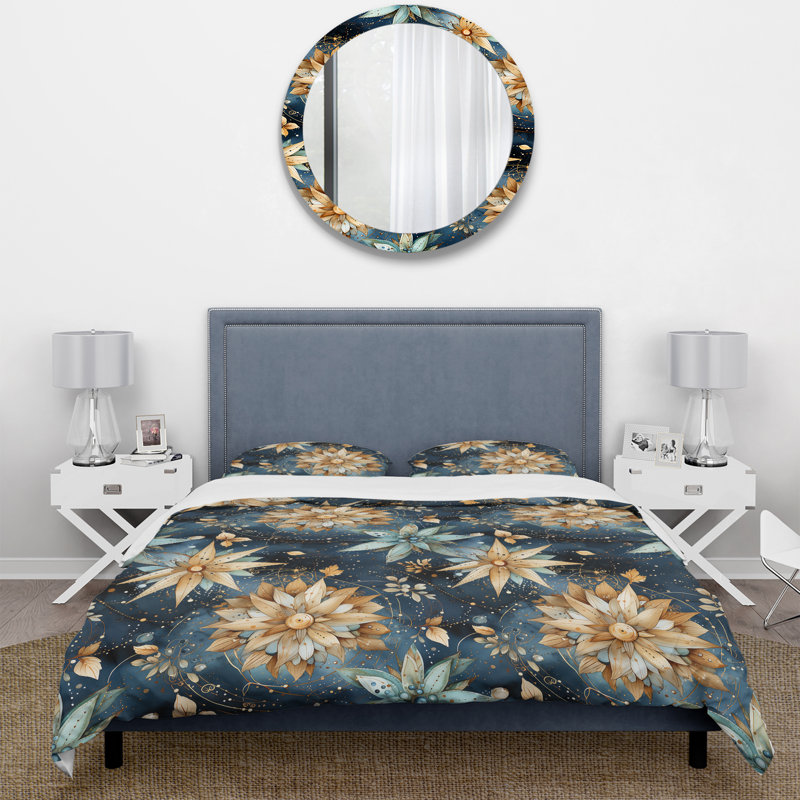 Cosmic Nomad Boho Pattern II Floral Duvet Cover, King Duvet Cover + 2 King Shams