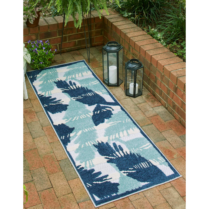 Tapis intérieur / extérieur à motif floral gris / bleu / turquoise Otho, Tapis de couloir 2 pi x 10 pi