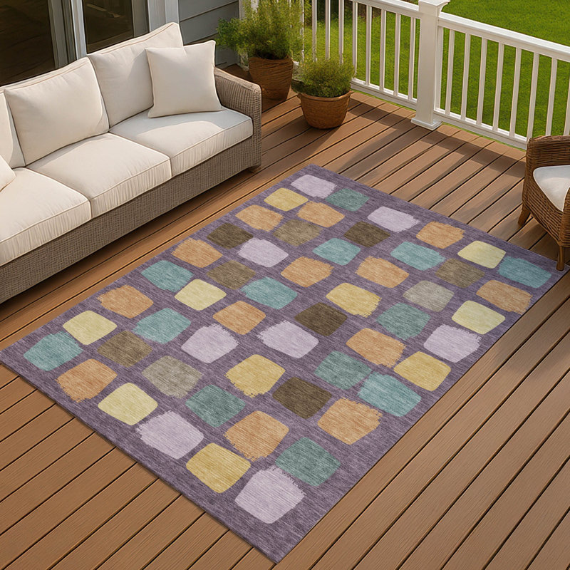 Machine Washable Indoor/Outdoor Chantille ACN2501 Squares Rug, 9' x 12', Purple