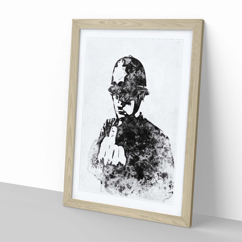 Rude Policeman in Abstract by Banksy - Picture Frame Graphic Art Print, 50cm H x 35cm W x 2cm D, Oak