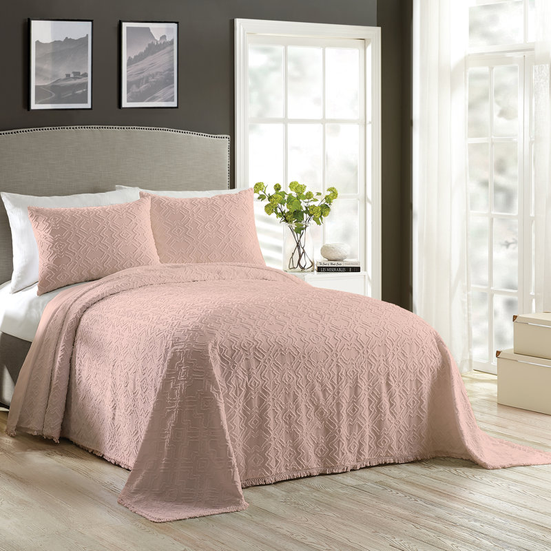 Blush Cotton Reversible King Bedspread Set