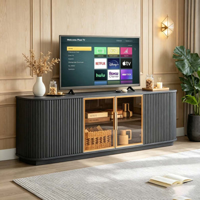64-Inch Sideboard, Wooden Vertical Stripe Storage Cabinet