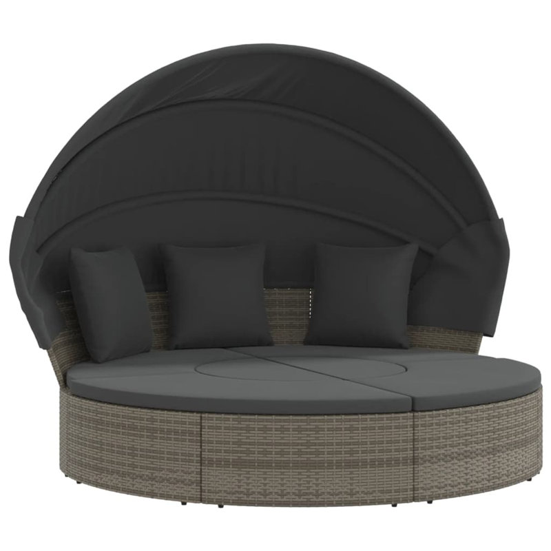 Bay Isle Home? Patio Lounge Bed With Canopy And Cushions Poly Rattan, Gray, Dark Gray